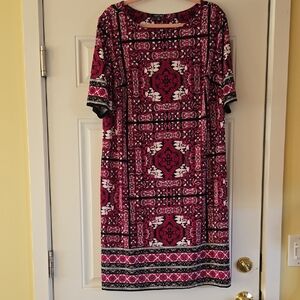 Dressbarn 1X NWT Vibrant Pink and Black Patterned Midi Dress